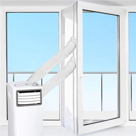 Cubierta para ventana - 500 cm - Kit de sellado para ventana de aire acondicionado portátil - Sellado de doble manguera - Fijación con velcro - Blanco (1/5)