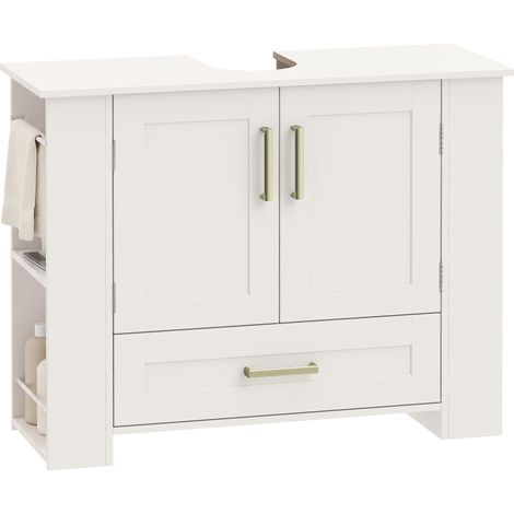 HOMCOM mueble bajo lavabo, estantes en la puerta, portarrollos, cajón, compartimentos abiertos, para lavabo sin pedestal, 80x30x62 cm, blanco (1/5)