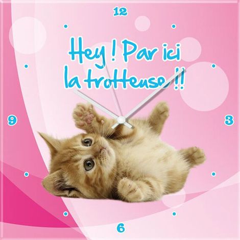 Horloge en verre rose chaton 15 cm