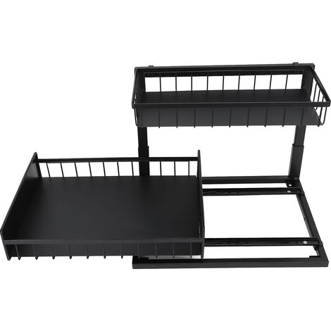 Organisateur sous évier amovible à double couche en métal coulissant, étagère coulissante pour meuble de cuisine et salle de bain (1/5)