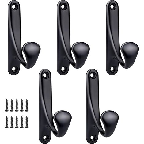 Crochet Manteau Mural a Visser, 5 Pcs Minimaliste Patère Murale Robuste en Alliage de Zinc Crochet Porte Manteau Pour porte Entrée Chambre Salle de Bain Multi-Usages Patères Vis Inclus - Noir (1/5)