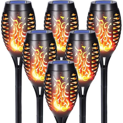 Longziming – Lampe solaire extérieure 6 pièces 12 LED avec flammes réalistes – Imperméable IP65 – Autonomie jusqu'à 8h – Pour jardin, patio, allées (1/5)