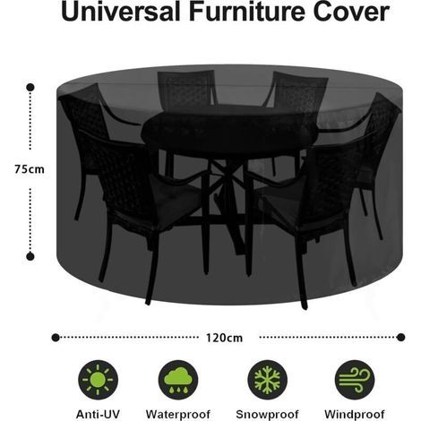 Housse table de jardin, Ronde Oxford housses pour mobilier de jardin, Indéchirable Résistante aux UV Housse Table Exterieur, T x H Ø 120x75 CM (1/3)