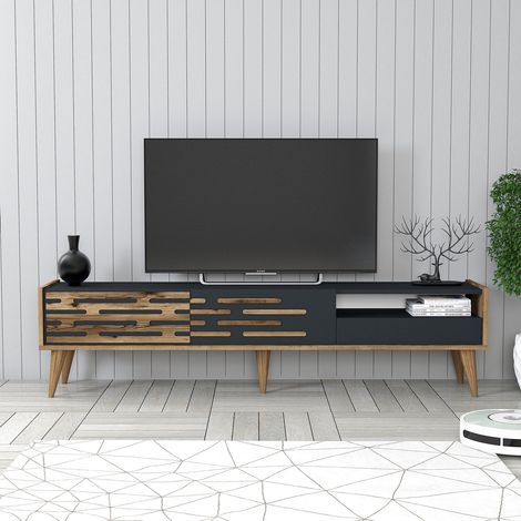 TV-Möbel Valensiya Walnuss Anthrazit Melamin 180x35x45 cm (1/4)