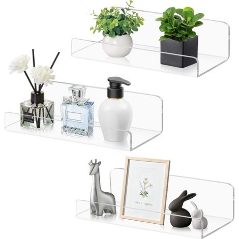 Lot de 2 Étagères Murales Sans Percer, Tablettes Adhésives Acryliques 3 cm (1/5)