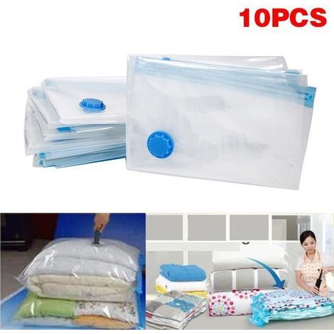 Lot de 10 sacs de rangement sous vide en PET 60 x 80 cm Économisez jusqu'à 75 % d'espace