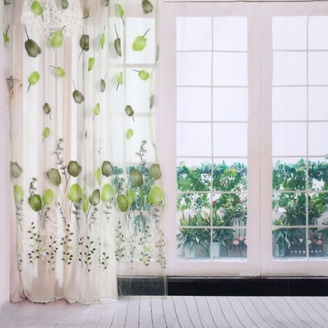 Voilage imprimé tulipes 100x200 cm pour décoration de fenêtre de balcon, vert (1/5)