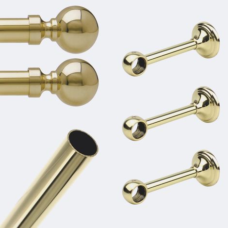 Kit de tringle à rideaux Laiton Poli Verni 250cm Diam.20mm Embout Contemporain - Fixation Mur - Boulet (1/5)