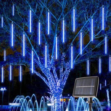 Guirlandes solaires de Noël pour extérieur, guirlandes solaires de pluie de météores, décorations de Noël, bleu (10 tubes - 50 cm - 360 LED) (1/5)