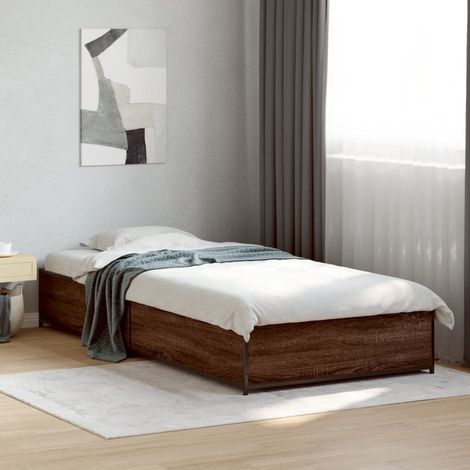 Estructura cama madera ingeniería metal roble marrón 75x190 cm