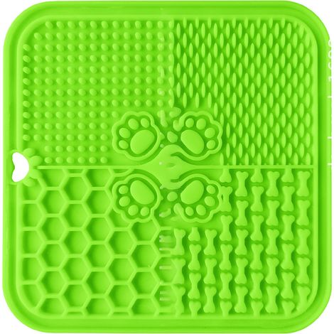 Tapis à lécher pour animaux de compagnie en silicone souple pour éviter l'étouffement, soulager les maux de gorge pour chat, plat à manger lentement avec ventouse résistante au dérapage, vert herbe (1/5)