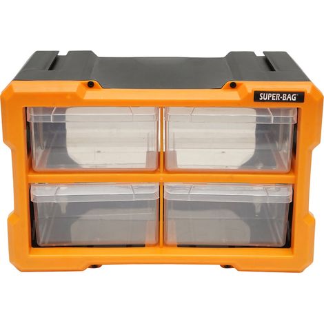 Contenitore modulare in plastica gialla con 4 cassetti, dimensioni 158x266x170 mm. Breckner Germany (1/5)