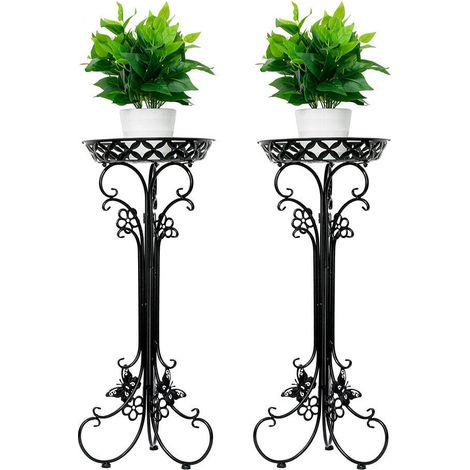 étagère plante exterieur,etagere fleur,Métal Support de plante Support de pot de fleur d'art Rond Tour des fleurs Afficher Pots Décoratif pour Jardin et maison Supports de jardinière - Lot de 2 (1/5)