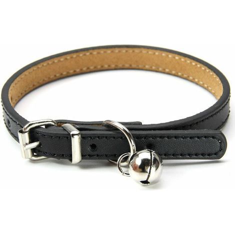 Lederhalsband für Katzen und Welpen, verstellbar 20cm-27cm cm-schwarz (1/4)