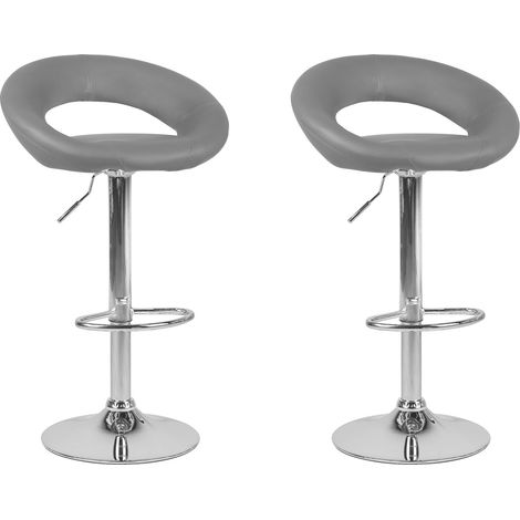 Set di 2 Sgabelli Imbottiti Ecopelle Grigia Girevoli Altezza Regolabile Peoria