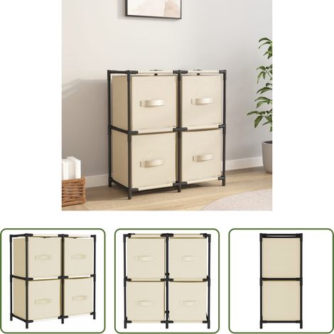 Paniers en tissu - Armoire de rangement 4 paniers en tissu Crème 63x30x71 cm Acier (1/5)