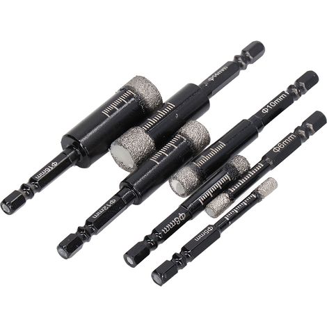 Set de 7 trépans diamantés à utiliser à sec ou avec eau, foret carotte brasé, queue hexagonale, scie cloche pour carrelage, marbre et granit (1/5)