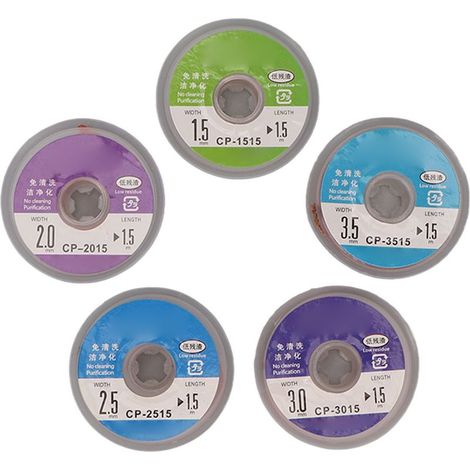 Fil de déssoudage Wick, Set 5 pièces, épaisseurs 1.5 à 3.5mm, cuivre haute efficacité (1/5)
