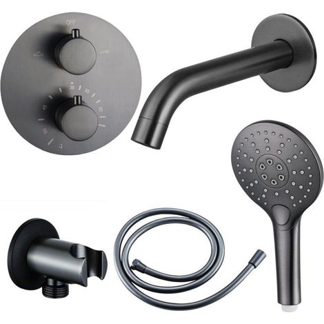 FugaFlow Eccelente Ensemble robinet de baignoire - bec - 22cm raccourcissable - panneau de commande rond - flexible lisse - douchette ronde - corps