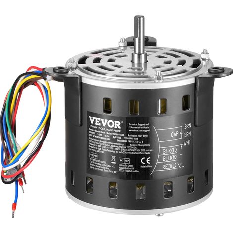 VEVOR Moteur Ventilateur Four, 1/5 CV, 1,45 A, 3 Vitesses 1100/900/700 tr/min, Diametre deArbre 10 mm, Longueur deArbre 20 mm, ROT CCW a Partir de lExtremite de lArbre, Condensateur CBB60 8 μF/450 V