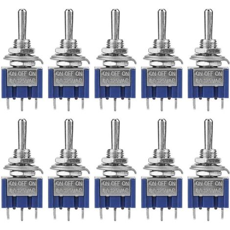 10pcs Mini Interrupteur à Bascule ON-OFF-ON SPDT MTS-103 3 Positions 3 Broches 6mm 6A 125VAC (1/5)