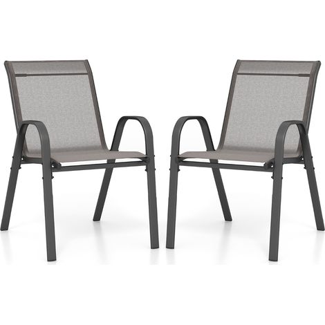 Set di 2 sedie per esterni con tessuto traspirante e struttura antiruggine, Sedie impilabili per salvare spazio Grigio (1/4)