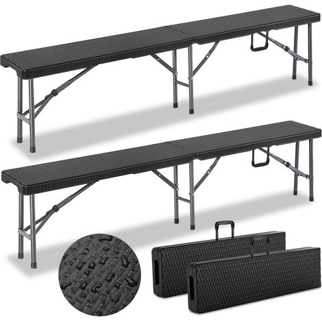 Set de 2 bancs de jardin pliables 180cm acier aspect polyrotin camping vacances