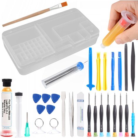 Kit de herramientas de reparación GSM 25 en 1 + caja doble + soldadura + fundente + cepillo (1/5)