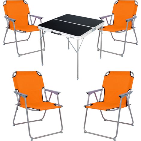 5-teiliges Campingmöbel Set schwarz 80x80x70cm Orange-MMC330883B+4xMPO2600O (1/4)