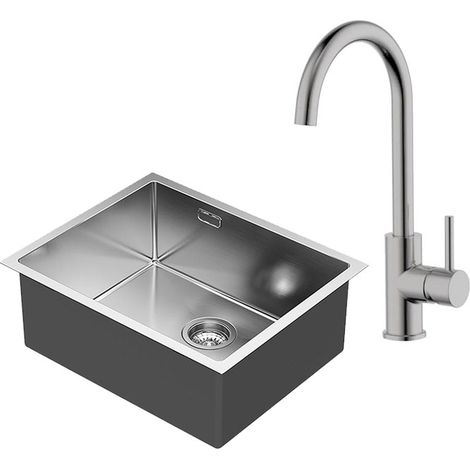 Kibath Pack de Fregadero SOLU rectangular 50x40 de acero inoxidable + Grifo fregadero VERNA cromo brillo