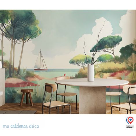 Papier peint : Cyprès et bateau, Peinture - Intissé - L.200 x H.280 cm (1/5)