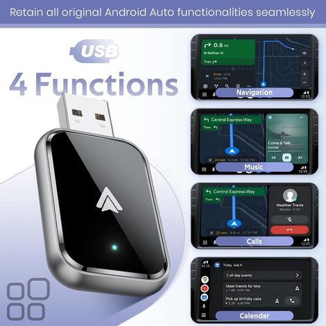 Adaptador CarPlay inalámbrico para Android Auto, tamaño mini con extensión USB, C, estable y rápido (1/5)