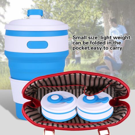 Tasse à café pliable en silicone 350ml, gobelet portable réutilisable pour voyage, randonnée et bureau, tasse de camping étanche, bleu, idéale intérieur extérieur (1/5)