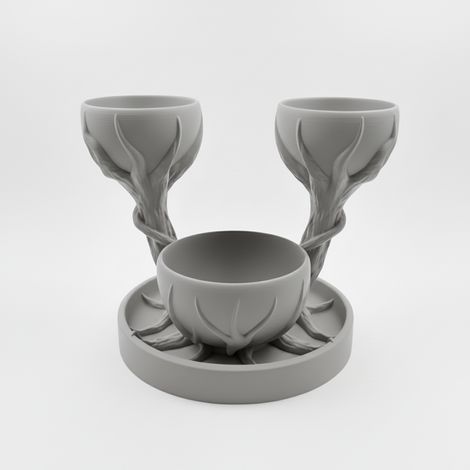Pot de fleurs décoratif gris avec trois godets, style élégant (1/3)