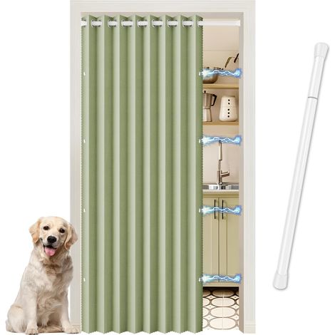 Door Curtain Occultant Aspect Lin avec Tringle Télescopique (1/5)