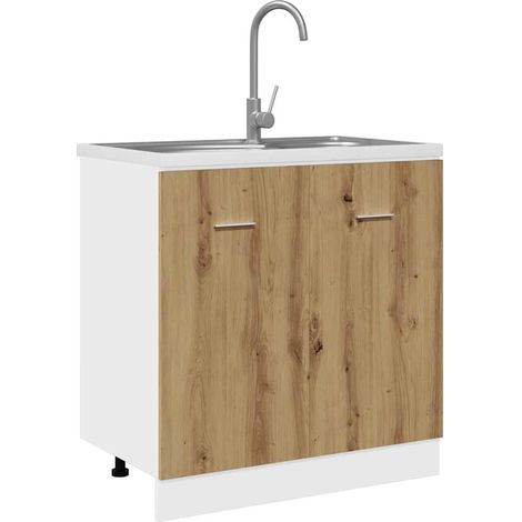 Mueble bajo fregadero "Lyon" roble artesanal 80x46x81,5 cm madera de ingeniería vidaXL (1/5)