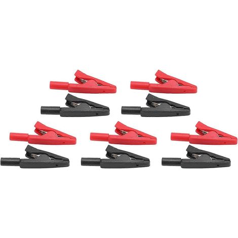5er-Set U16 2mm Krokodilklemmen mit Nadelstecker, rot/schwarz isoliert, für elektrische Anwendungen