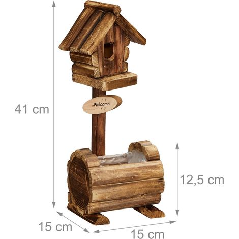 Casetta per uccelli decorativa con fioriera per balcone o terrazza 30 x 20 x 25 cm in legno di abete fiammato 130015249