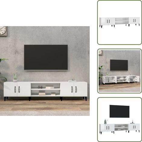 Mobile TV con scomparti - vidaXL Mobile Porta TV Bianco Lucido 180x31,5x40 cm Legno Multistrato - Mobile TV moderno