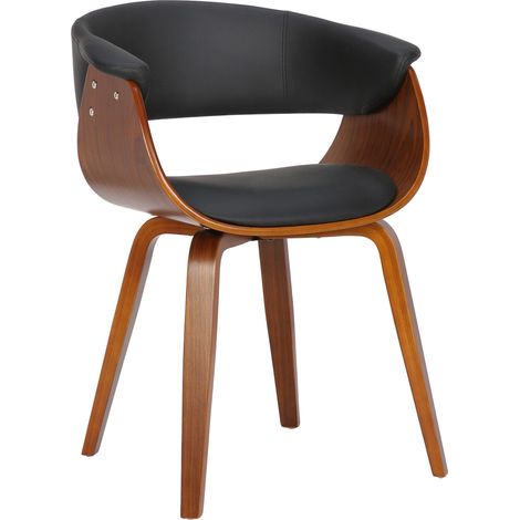 Chaise de bureau salle à manger style scandinave avec revêtement en PVC noir cadre en bois noyer 100002192