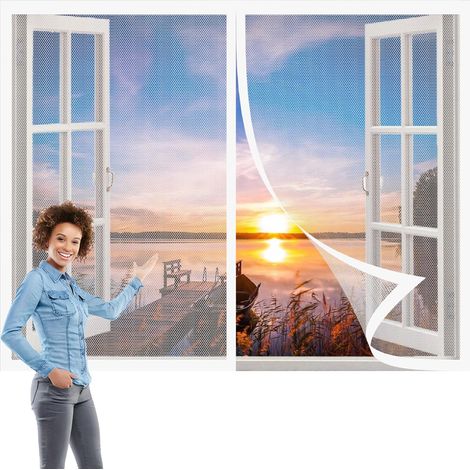 Moustiquaire Fenetre 169 x 105 cm Sans Perçage Fermeture Automatique Ultra Fines Maille Puissants Aimants pour Salon Fenêtre Balcon, Blanc (1/5)