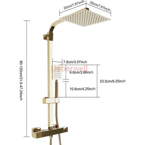 LIEBERWELL Gold Wall Mounted Thermostatic Shower System with Rain Shower Head and Handheld Shower Combo Kit (1/5)
