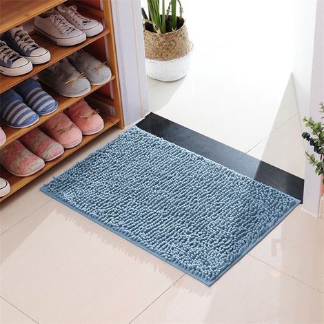 Tappetino da bagno in peluche, 60x40 cm, super assorbente, antiscivolo, altamente decorativo, lavabile in lavatrice, adatto per cucine e bagni, blu nebbia, 4060 cm (1/5)