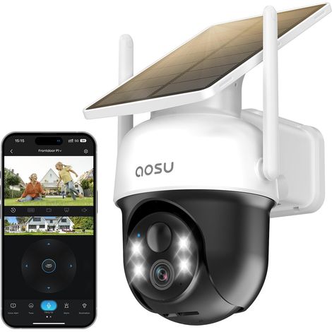 Camera Surveillance WiFi Exterieure sans Fil Solaire, 3MP 360°Panoramique PTZ, Suivi Automatique, Vision Vocturne, Alarme Lumineuse et Sonore, Audio Bidirectionnel (1/5)
