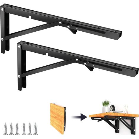 2 Pièces Equerre Pliable, 400 mm Equerre Pliante en Acier Inoxydable avec Vis Pouvant Supporter un Poids de 120 kg, Equerre Etagere Murale pour la Chambre la Salle de Bain la Salle d'Étude le Bureau (1/5)