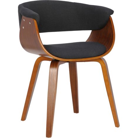 Chaise de bureau salle à manger style scandinave avec revêtement en tissu noir cadre en bois couleur noyer 100002196