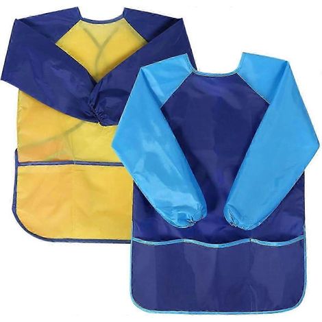 Lot de 2 blouses/tabliers de peinture imperméables pour enfants (manches longues, 3 poches) – Idéal pour l'école, la peinture, la cuisine... (1/5)