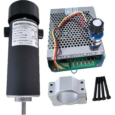 Kits de moteurs de broche CNC Kit de moteur de broche CNC 0,5 kw refroidi à l'air, moteur de broche 500W avec ventilateur, régulateur de vitesse d'alimentation for la gravure(Package 5) (1/5)
