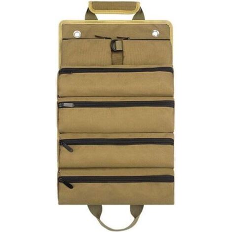 Sac de quincaillerie roulé kaki jardin électricien menuiserie sac de quincaillerie épaissi sac d'outils de quincaillerie voiture sac de rangement d'outils (1/4)