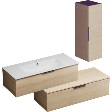 Burgbad – Meuble vasque suspendu 120 cm – 1 vasque en pierre de synthèse – 2 tiroirs – Chêne clair – Installation facile (1/5)